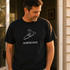 Surfer Dog t-shirt printed with a dog standing on a surfboard