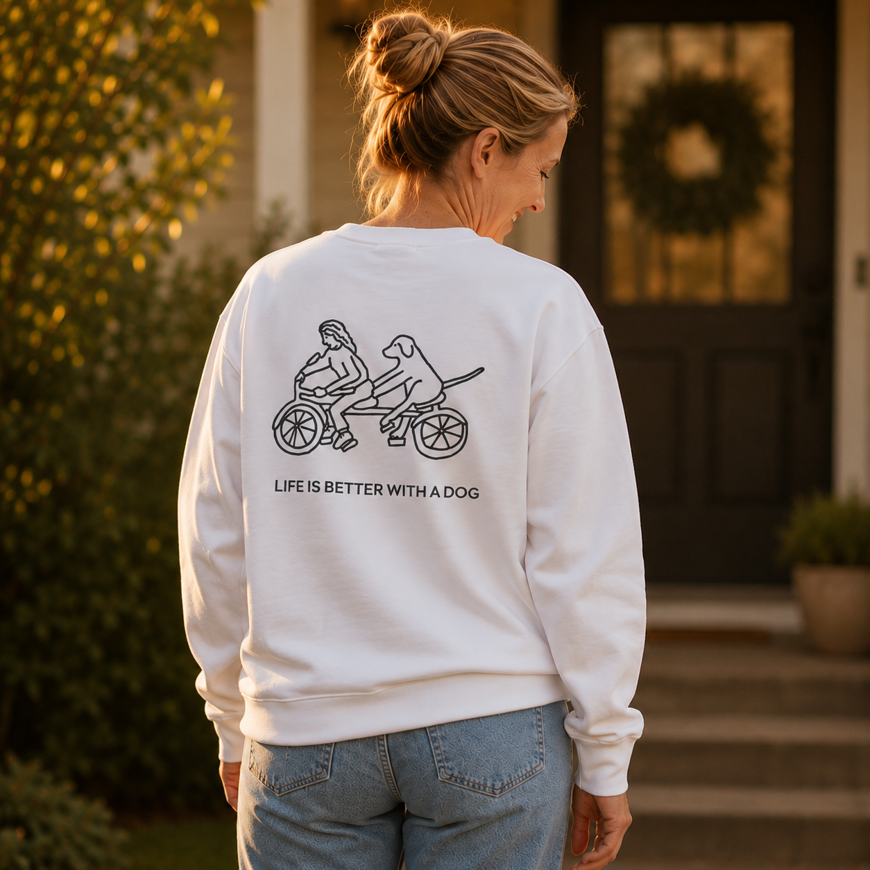 Life Is Better With A Dog -- Bicycle (Back Print) | Softstyle Fleece Sweatshirt | Life Is Better With A Dog Collection