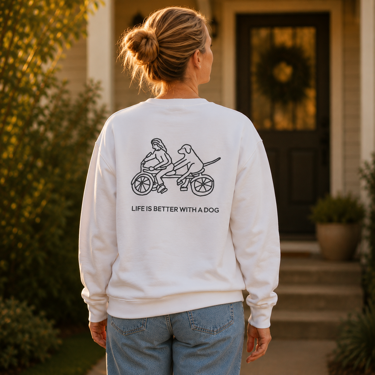 Life Is Better With A Dog -- Bicycle (Back Print) | Softstyle Fleece Sweatshirt | Life Is Better With A Dog Collection