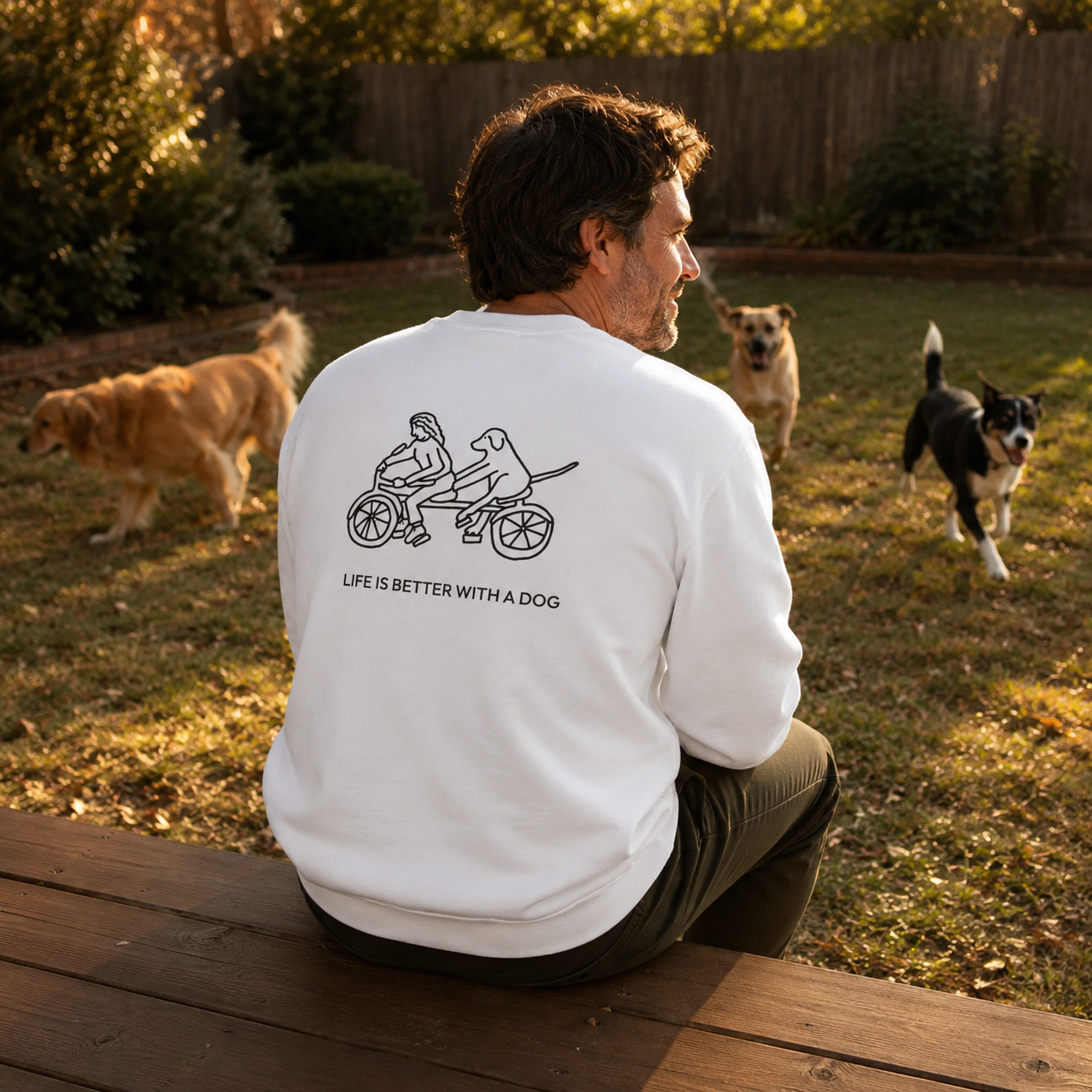 Life Is Better With A Dog -- Bicycle (Back Print) | Softstyle Fleece Sweatshirt | Life Is Better With A Dog Collection