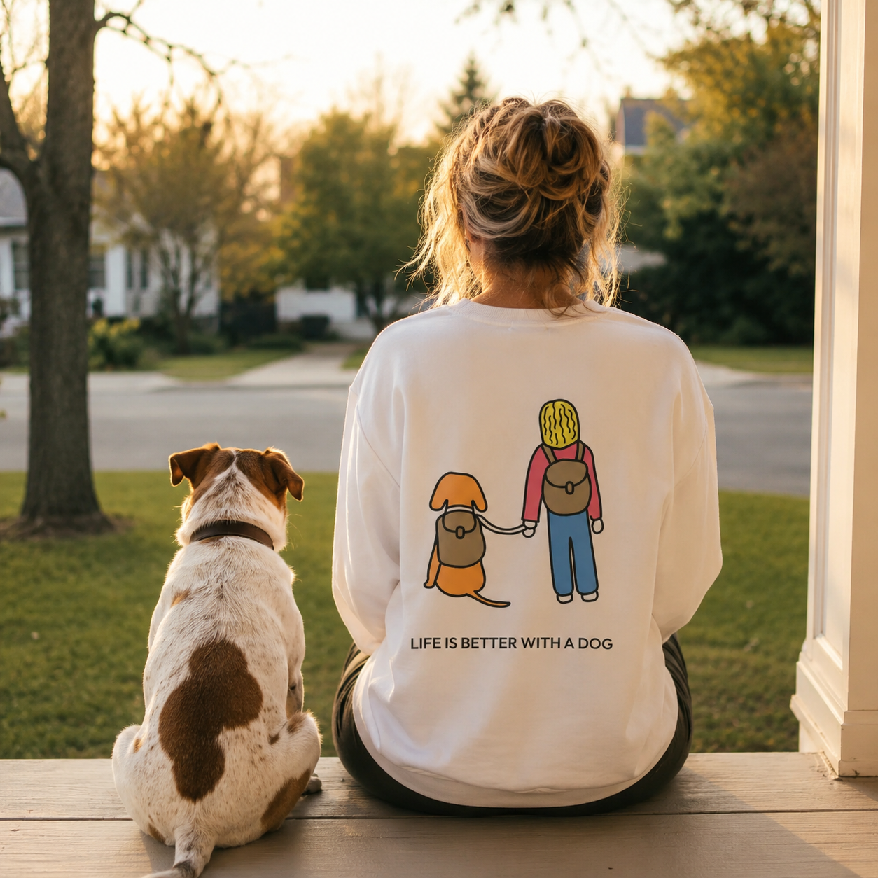 Life Is Better With A Dog -- Hiking (Back Print) | Morewoof Softstyle Fleece Sweatshirt | Color Collection