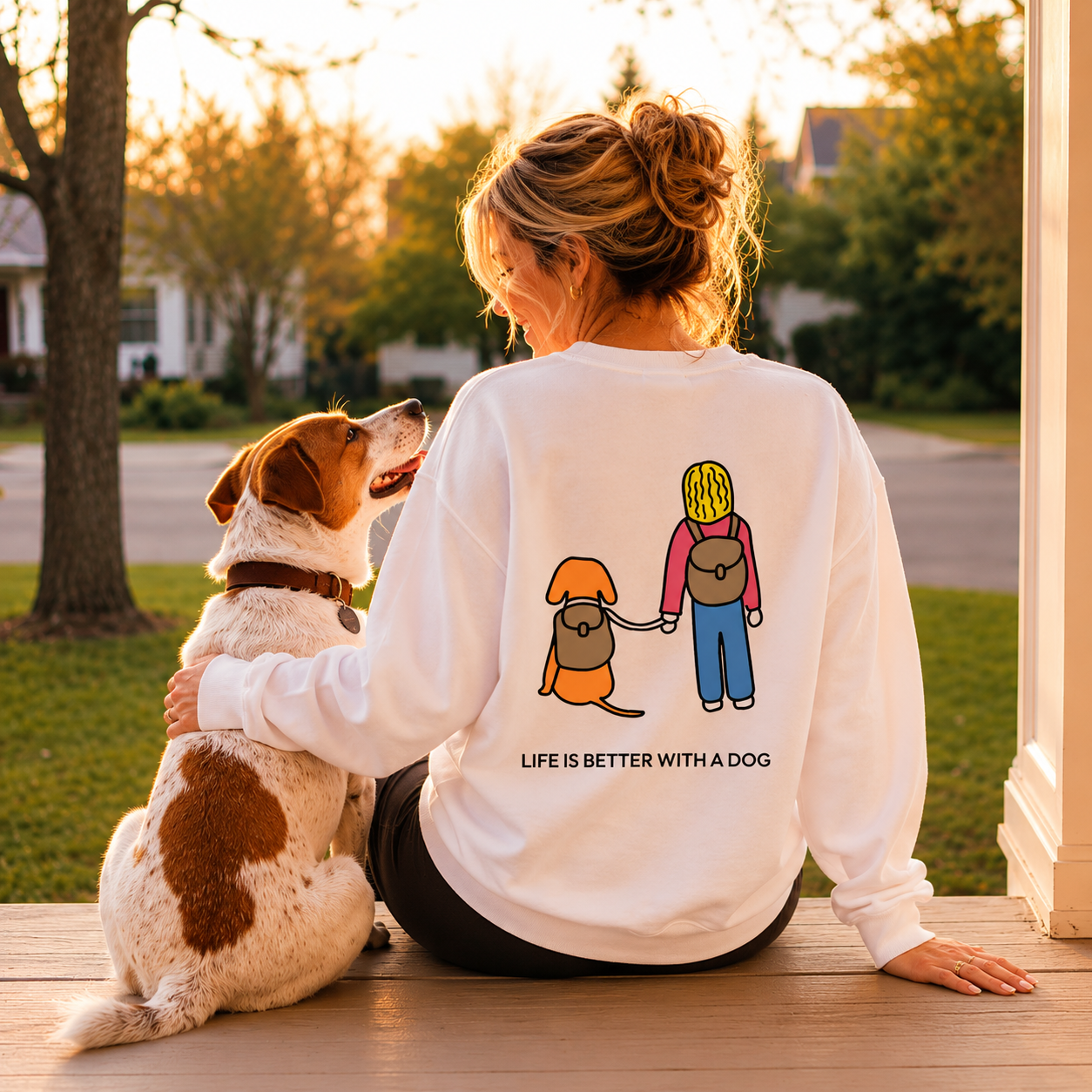 Life Is Better With A Dog -- Hiking (Back Print) | Morewoof Softstyle Fleece Sweatshirt | Color Collection