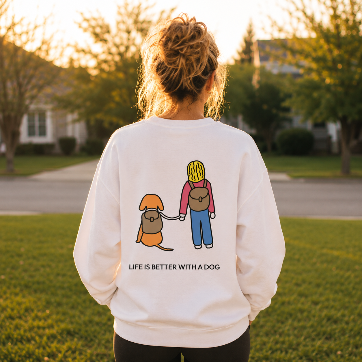 Life Is Better With A Dog -- Hiking (Back Print) | Morewoof Softstyle Fleece Sweatshirt | Color Collection