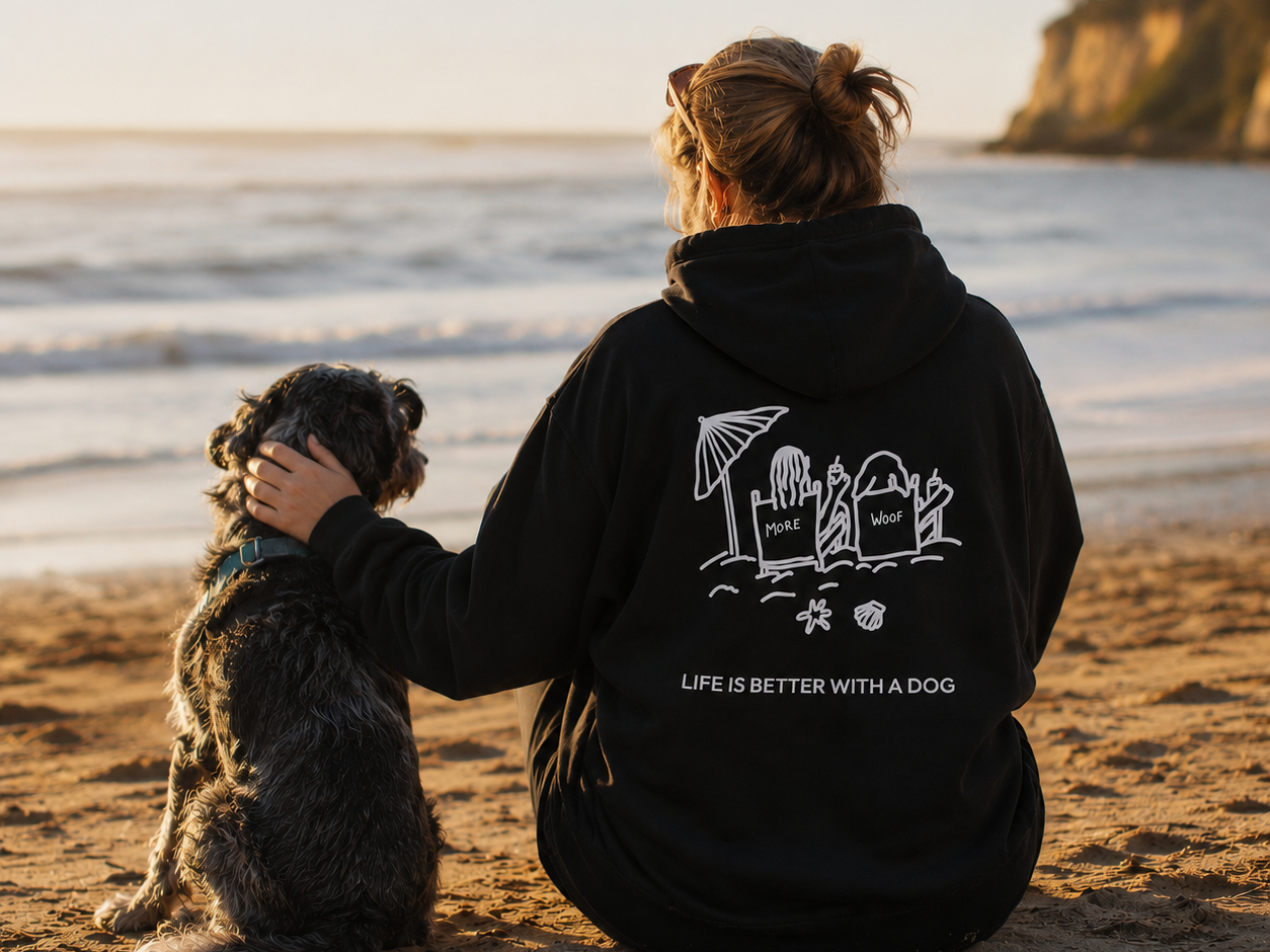 Life is Better with a Dog -- Beach (Back Print) | Soft Fleece Hoodie | Life Is Better With A Dog Collection | Summer Collection