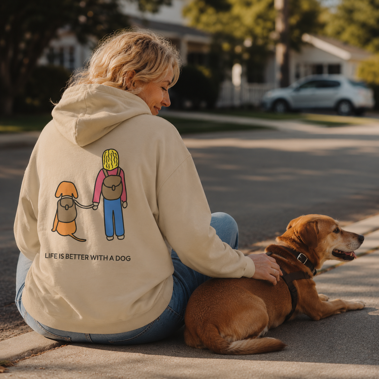 Life Is Better With A Dog -- Hiking (Back Print) | Morewoof Softstyle Fleece Hoodie | Color Collection