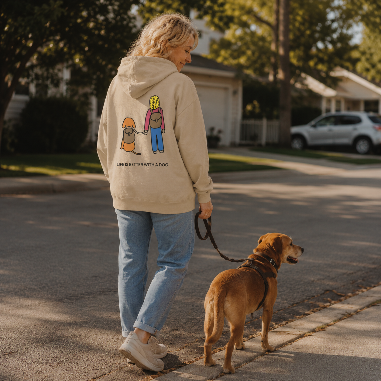 Life Is Better With A Dog -- Hiking (Back Print) | Morewoof Softstyle Fleece Hoodie | Color Collection