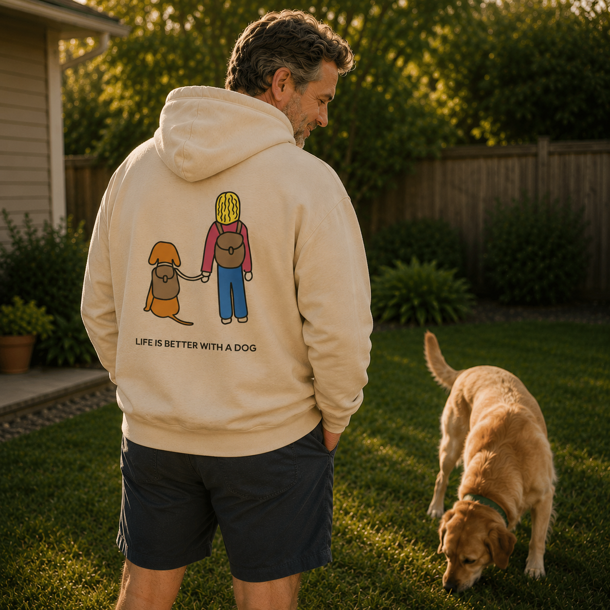 Life Is Better With A Dog -- Hiking (Back Print) | Morewoof Softstyle Fleece Hoodie | Color Collection