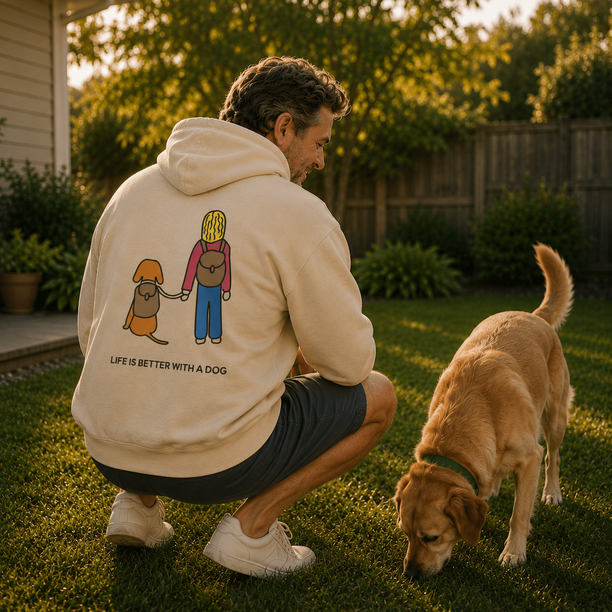 Life Is Better With A Dog -- Hiking (Back Print) | Morewoof Softstyle Fleece Hoodie | Color Collection