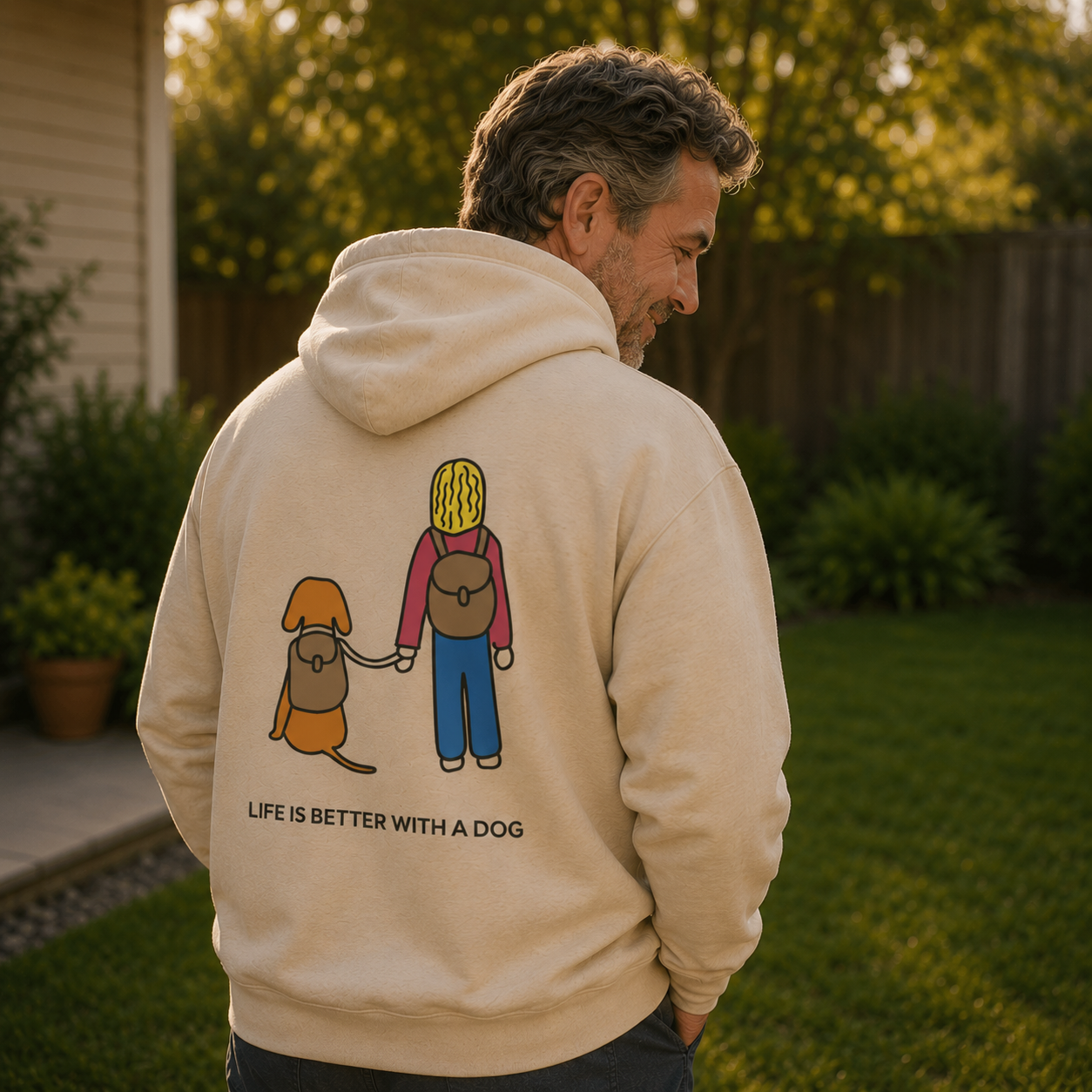 Life Is Better With A Dog -- Hiking (Back Print) | Morewoof Softstyle Fleece Hoodie | Color Collection