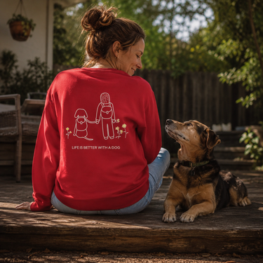 Life Is Better With A Dog -- Hiking (Back Print) — Softstyle Fleece Sweatshirt | Life Is Better With A Dog Collection