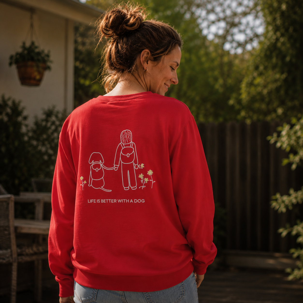 Life Is Better With A Dog -- Hiking (Back Print) — Softstyle Fleece Sweatshirt | Life Is Better With A Dog Collection