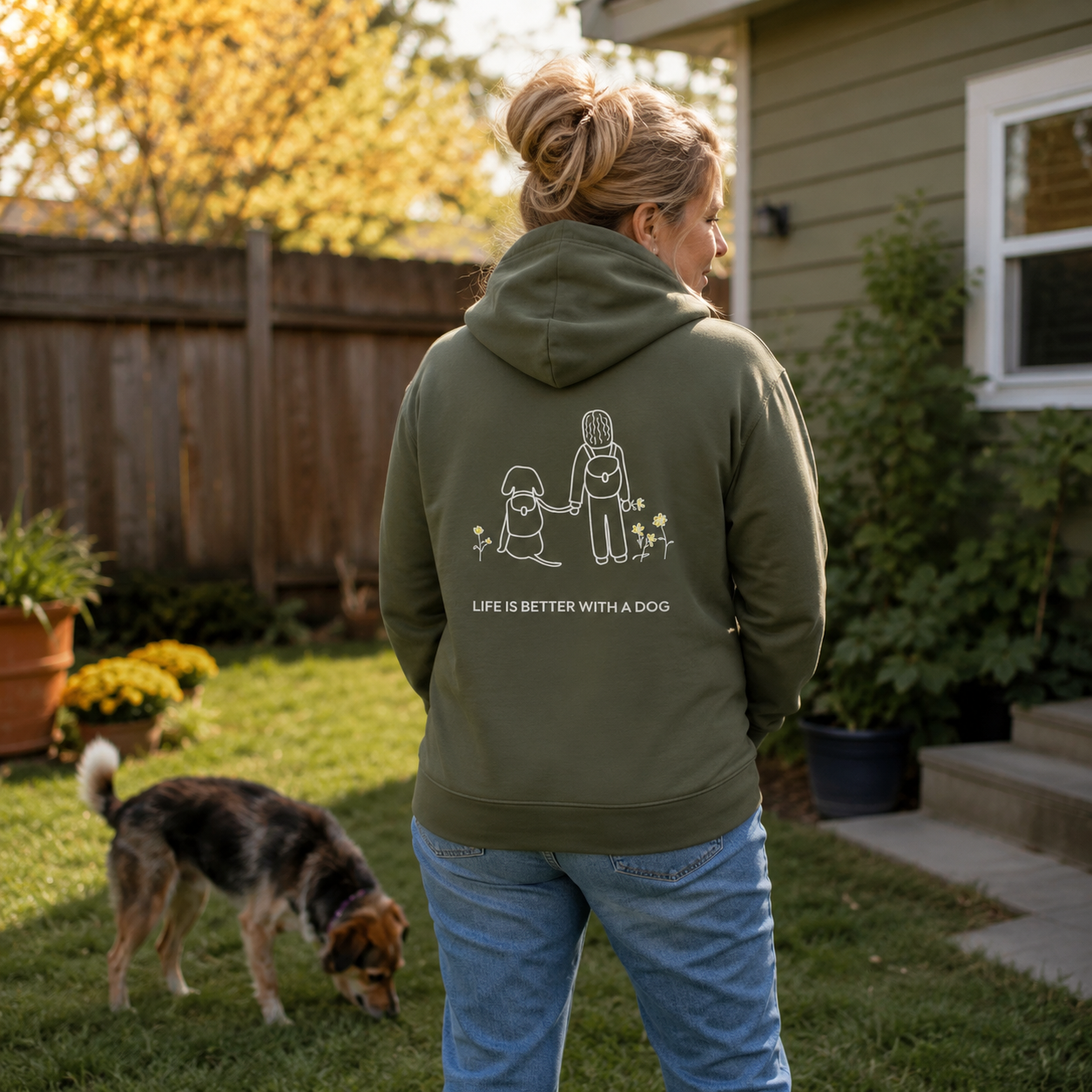 Life Is Better With A Dog -- Hiking (Back Print) | Softstyle Fleece Hoodie | Life Is Better With A Dog Collection