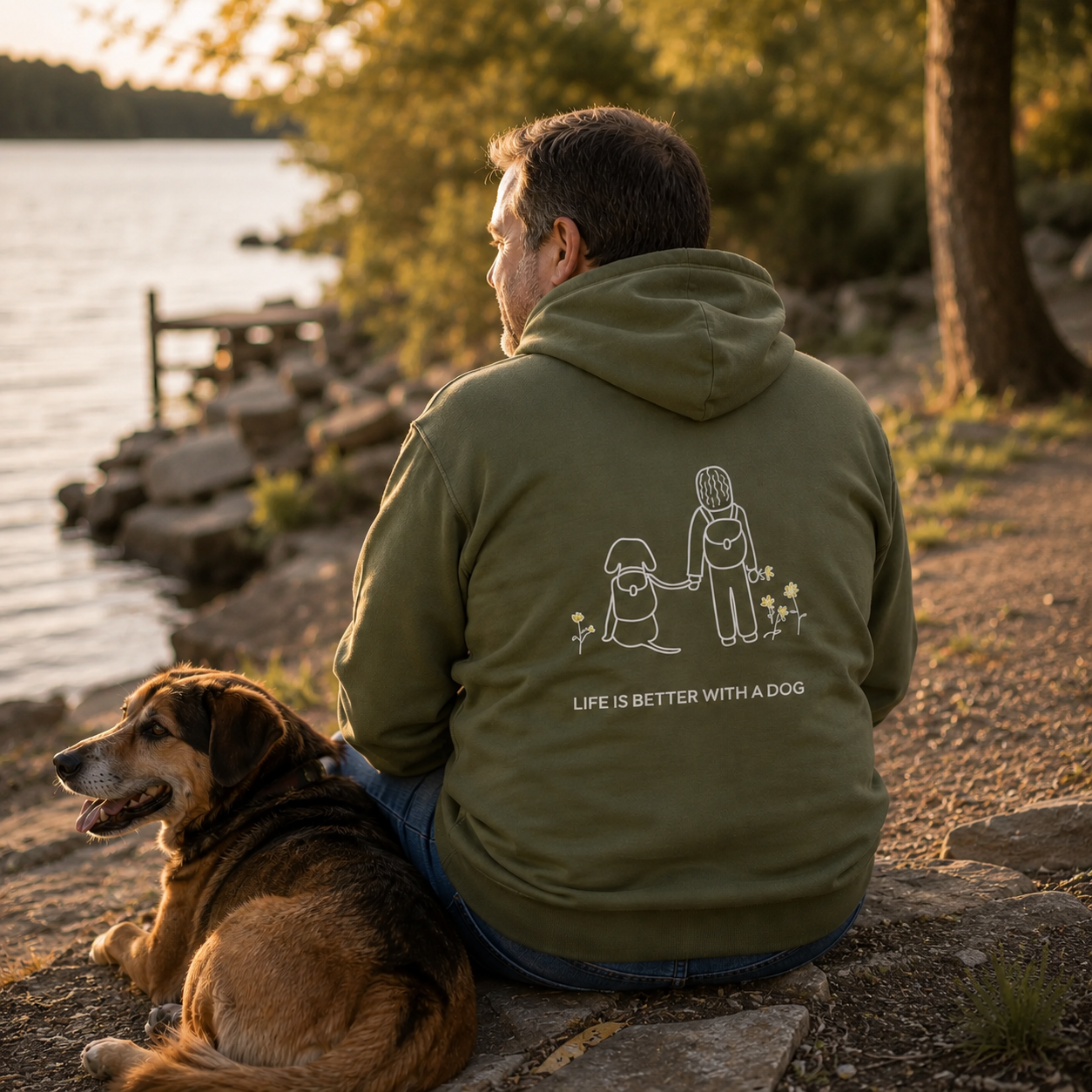 Life Is Better With A Dog -- Hiking (Back Print) | Softstyle Fleece Hoodie | Life Is Better With A Dog Collection