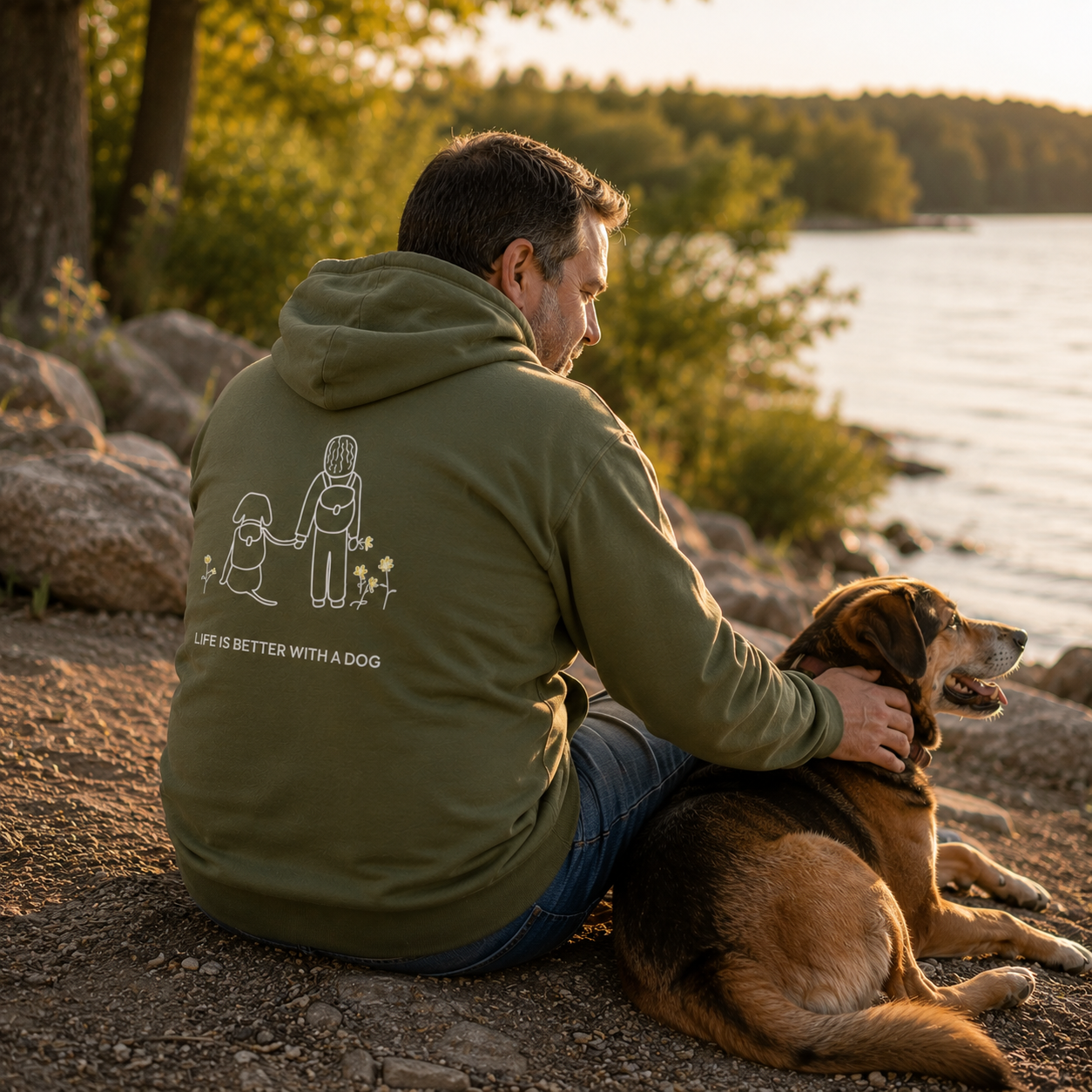 Life Is Better With A Dog -- Hiking (Back Print) | Softstyle Fleece Hoodie | Life Is Better With A Dog Collection