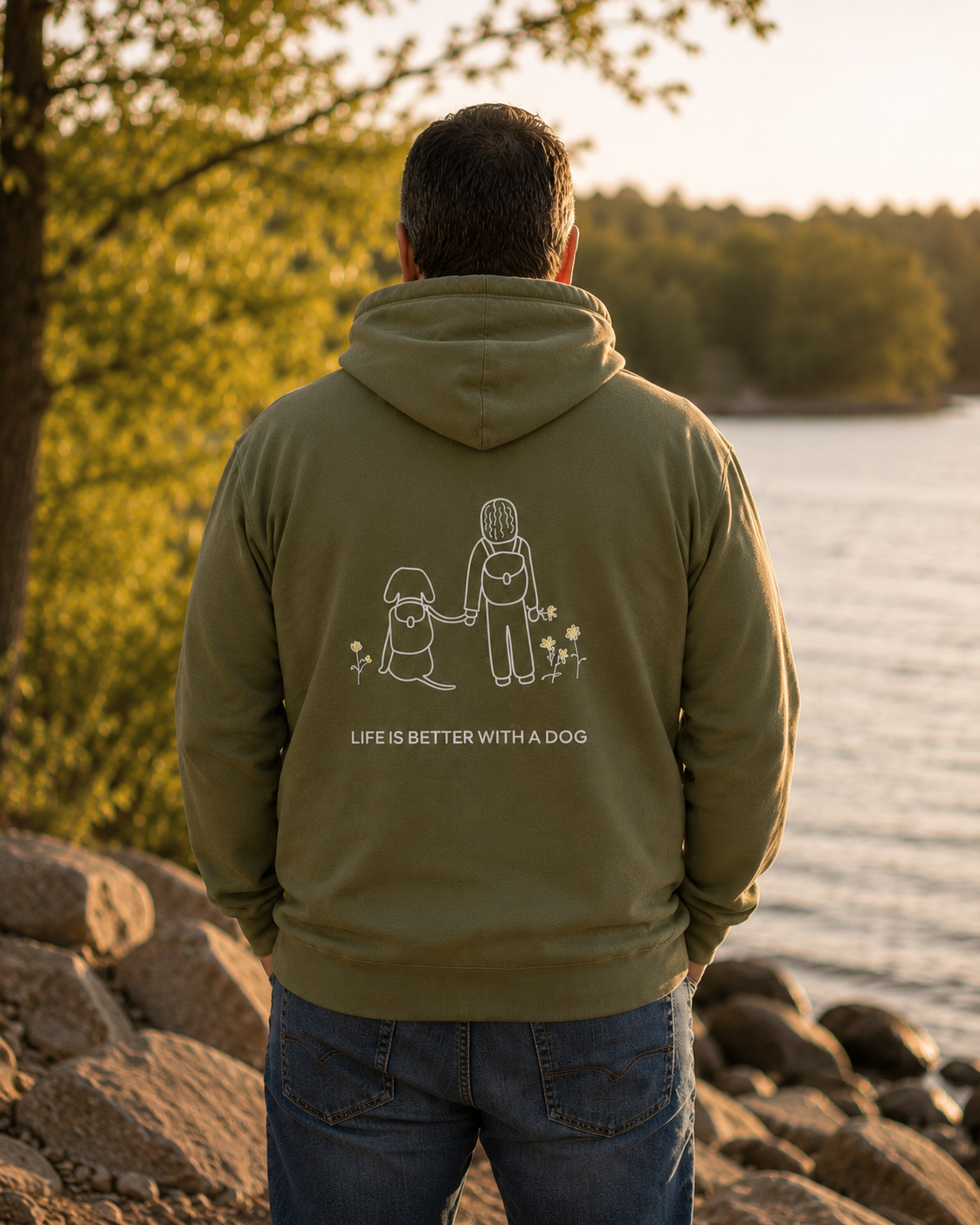 Life Is Better With A Dog -- Hiking (Back Print) | Soft Fleece Hoodie | Life Is Better With A Dog Collection