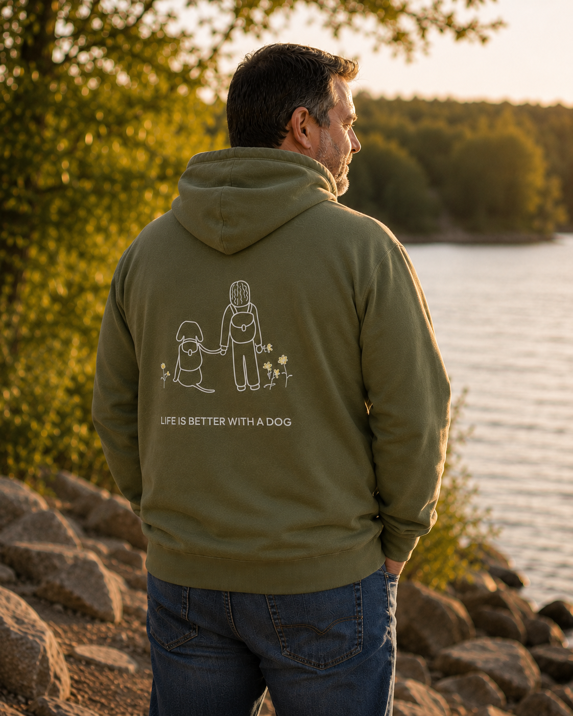 Life Is Better With A Dog -- Hiking (Back Print) | Softstyle Fleece Hoodie | Life Is Better With A Dog Collection