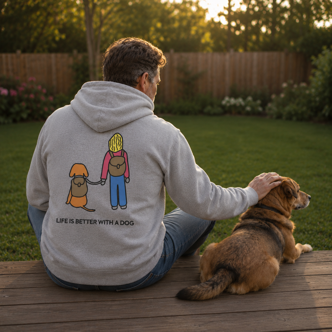 Life Is Better With A Dog -- Hiking (Back Print) | Morewoof Full Zip Hoodie for Dog Lovers | Color Collection