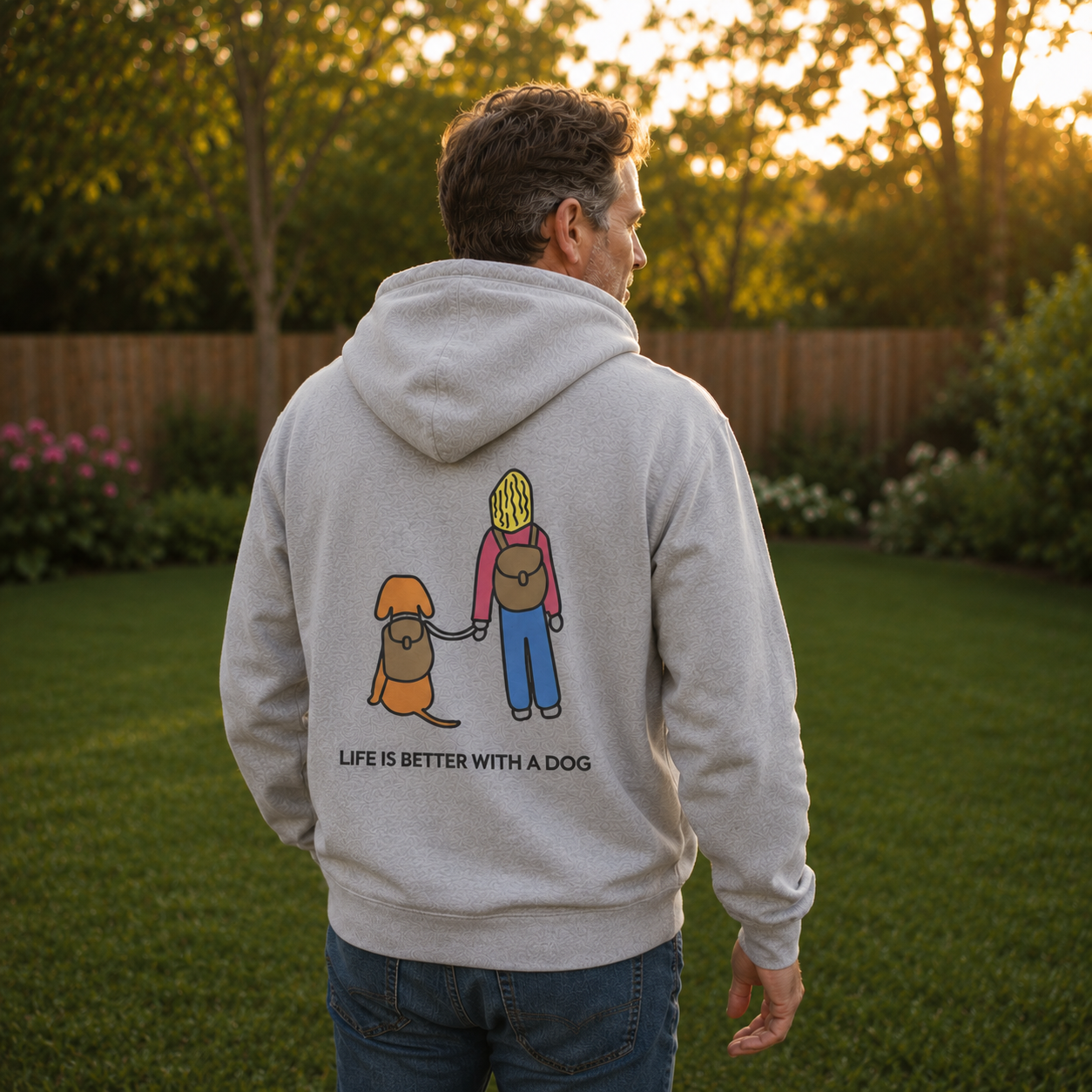 Life Is Better With A Dog -- Hiking (Back Print) | Morewoof Full Zip Hoodie for Dog Lovers | Color Collection