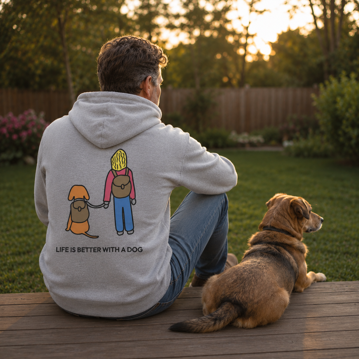 Life Is Better With A Dog -- Hiking (Back Print) | Morewoof Full Zip Hoodie for Dog Lovers | Color Collection