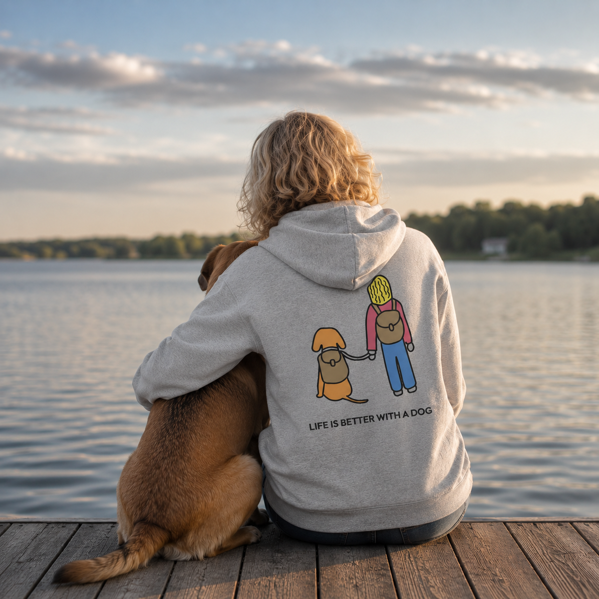 Life Is Better With A Dog -- Hiking (Back Print) | Morewoof Full Zip Hoodie for Dog Lovers | Color Collection
