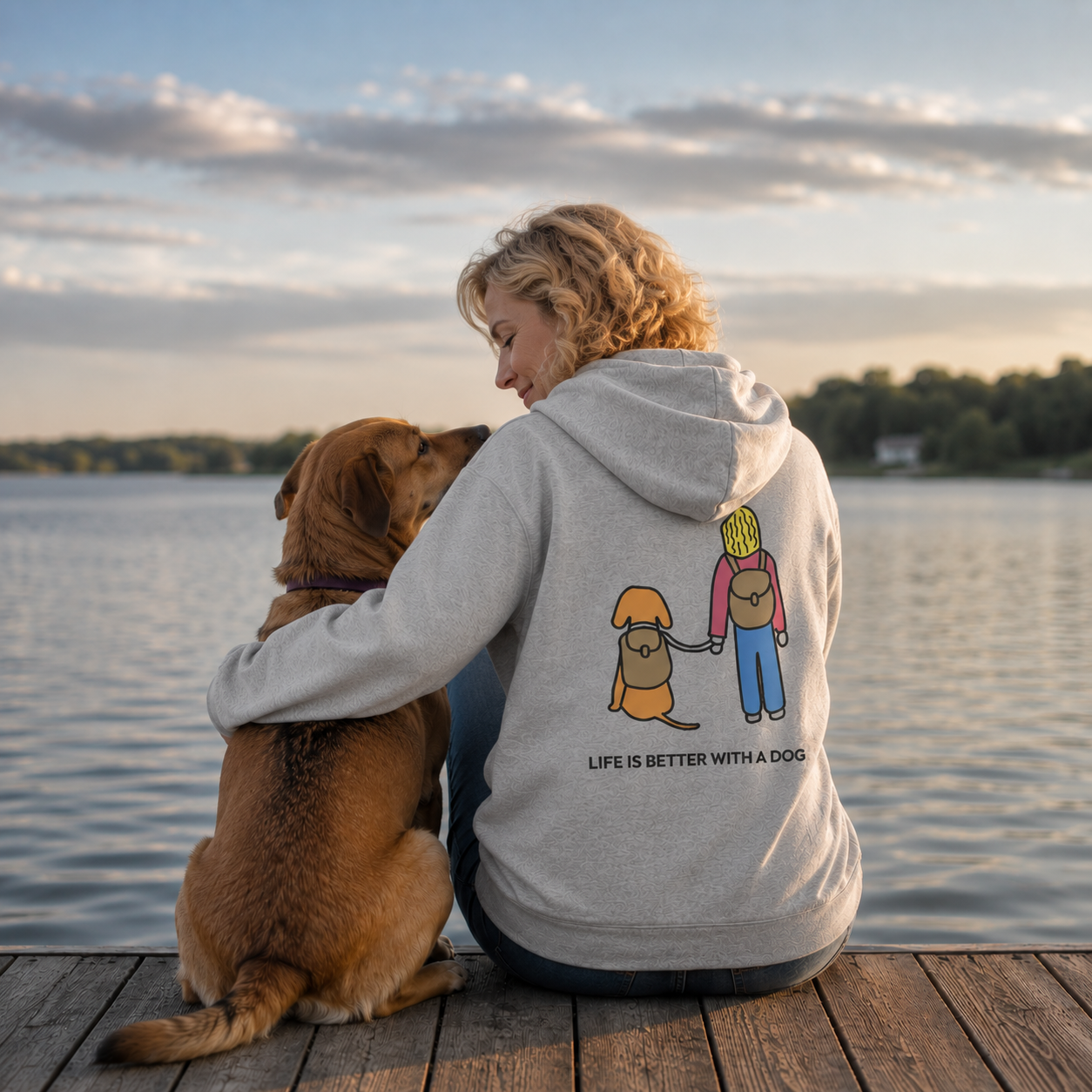 Life Is Better With A Dog -- Hiking (Back Print) | Morewoof Full Zip Hoodie for Dog Lovers | Color Collection