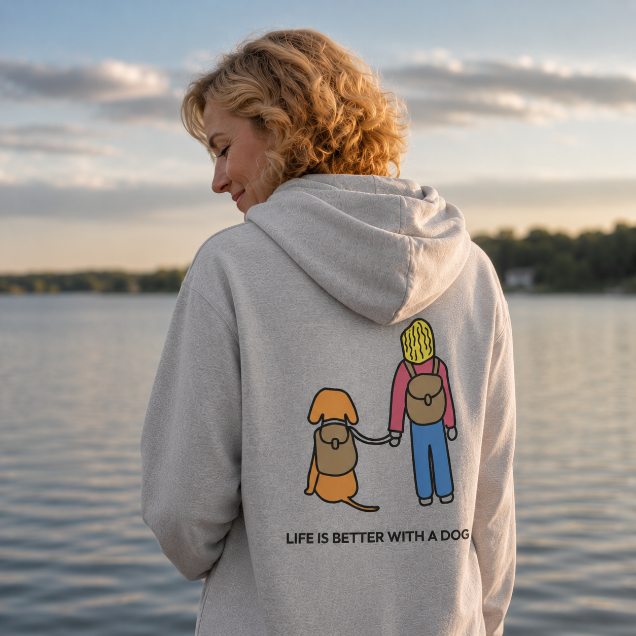 Life Is Better With A Dog -- Hiking (Back Print) | Morewoof Full Zip Hoodie for Dog Lovers | Color Collection