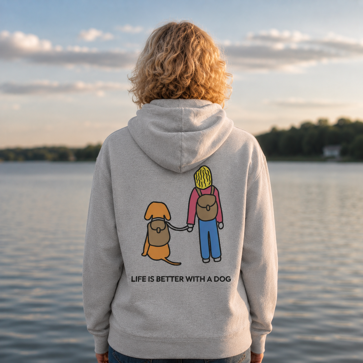 Life Is Better With A Dog -- Hiking (Back Print) | Morewoof Full Zip Hoodie for Dog Lovers | Color Collection