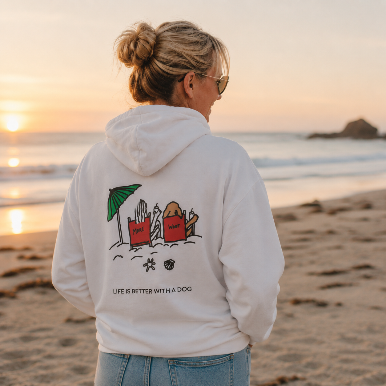 Life is Better with a Dog -- Beach (Back Print) | Softstyle Fleece Hoodie | Color Collection | Life Is Better with A Dog Collection