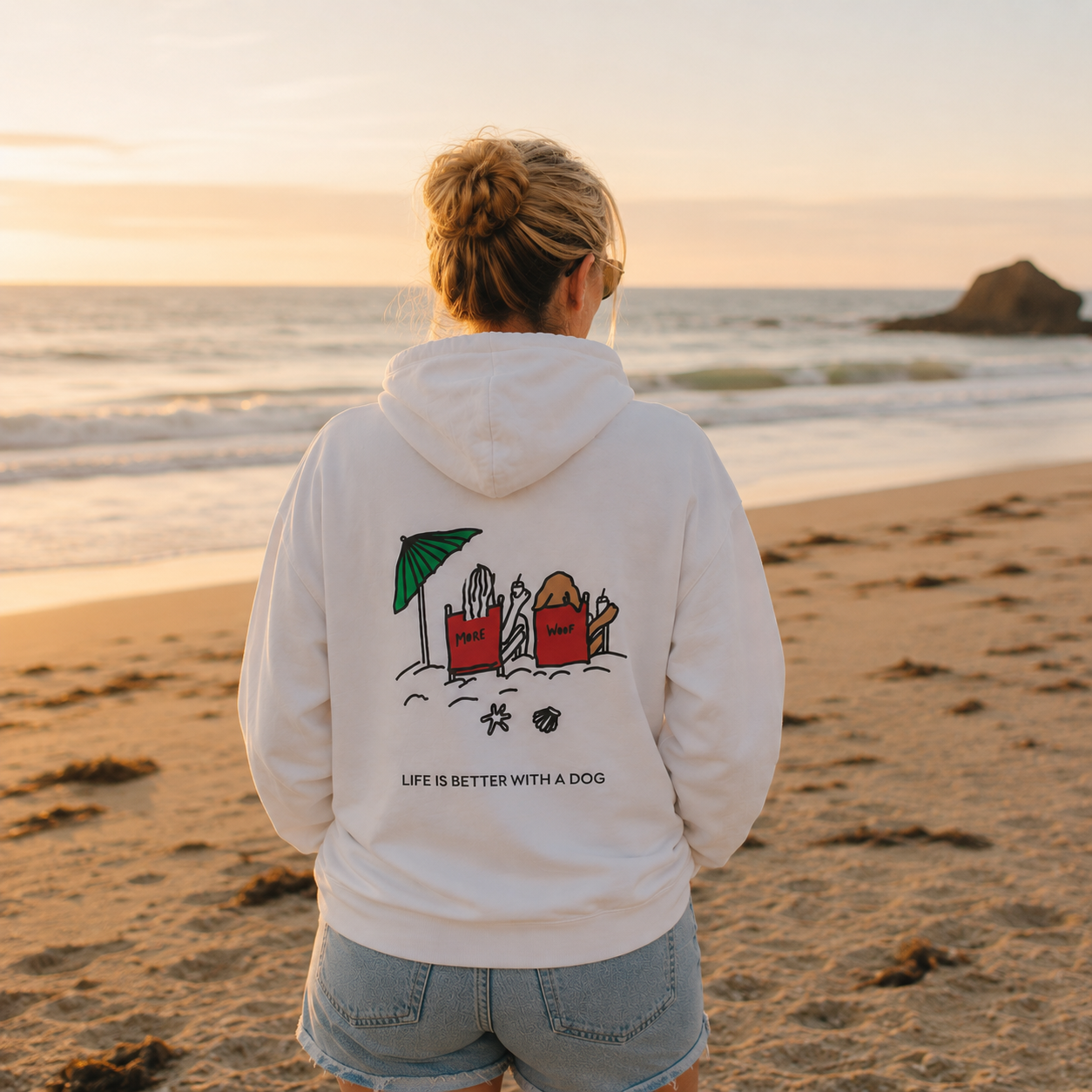 Life is Better with a Dog -- Beach (Back Print) | Softstyle Fleece Hoodie | Color Collection | Life Is Better with A Dog Collection