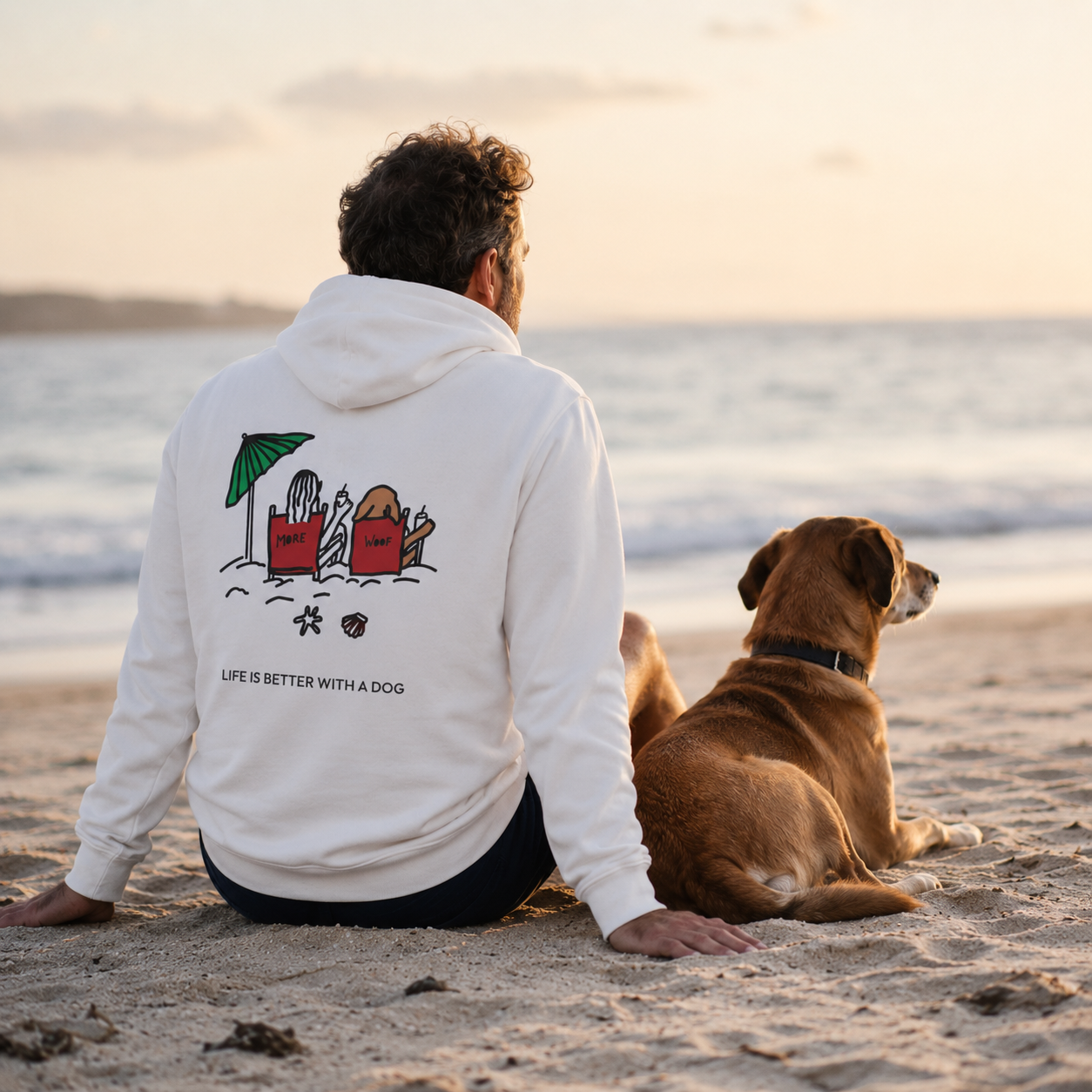 Life is Better with a Dog -- Beach (Back Print) | Softstyle Fleece Hoodie | Color Collection | Life Is Better with A Dog Collection