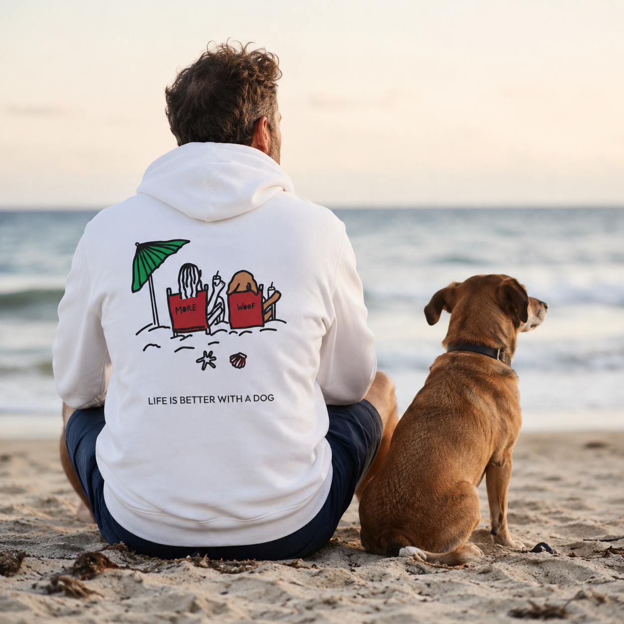 Life is Better with a Dog -- Beach (Back Print) | Softstyle Fleece Hoodie | Color Collection | Life Is Better with A Dog Collection