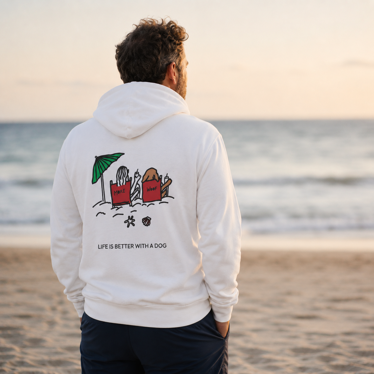 Life is Better with a Dog -- Beach (Back Print) | Soft Fleece Hoodie | Color Collection | Life Is Better with A Dog Collection