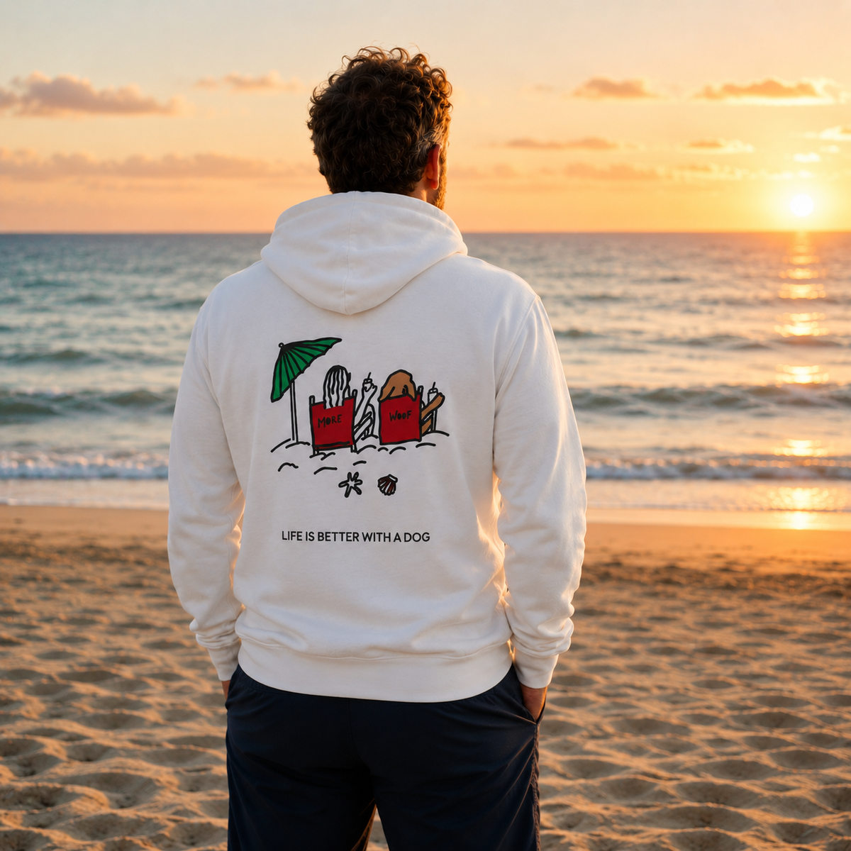 Life is Better with a Dog -- Beach (Back Print) | Soft Fleece Hoodie | Color Collection | Life Is Better with A Dog Collection