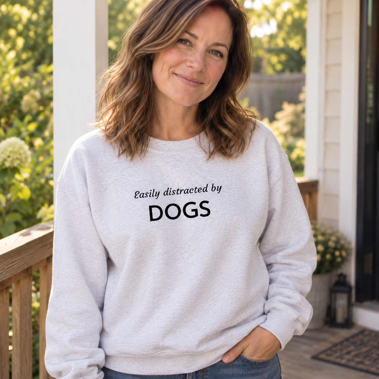 Easily Distracted by Dogs | Embroidered Crewneck Sweatshirt | Dog Person Collection