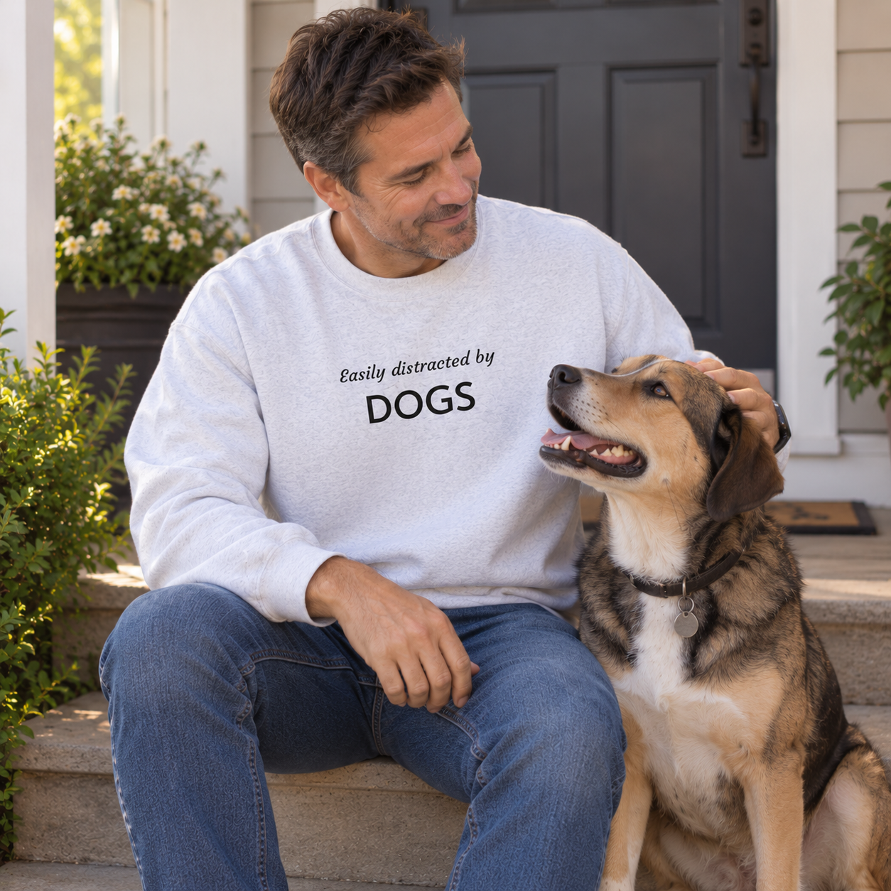 Easily Distracted by Dogs | Embroidered Crewneck Sweatshirt | Dog Person Collection