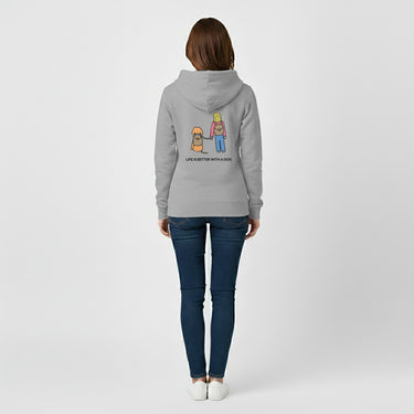 Life Is Better With A Dog -- Hiking (Back Print) | Morewoof Full Zip Hoodie for Dog Lovers | Color Collection