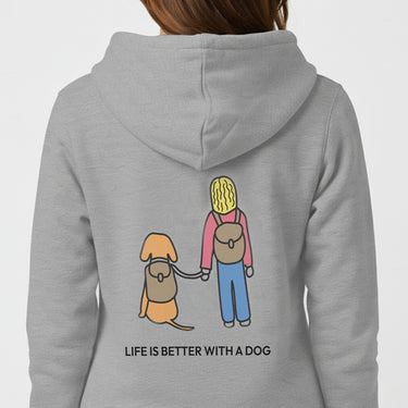 Life Is Better With A Dog -- Hiking (Back Print) | Morewoof Full Zip Hoodie for Dog Lovers | Color Collection