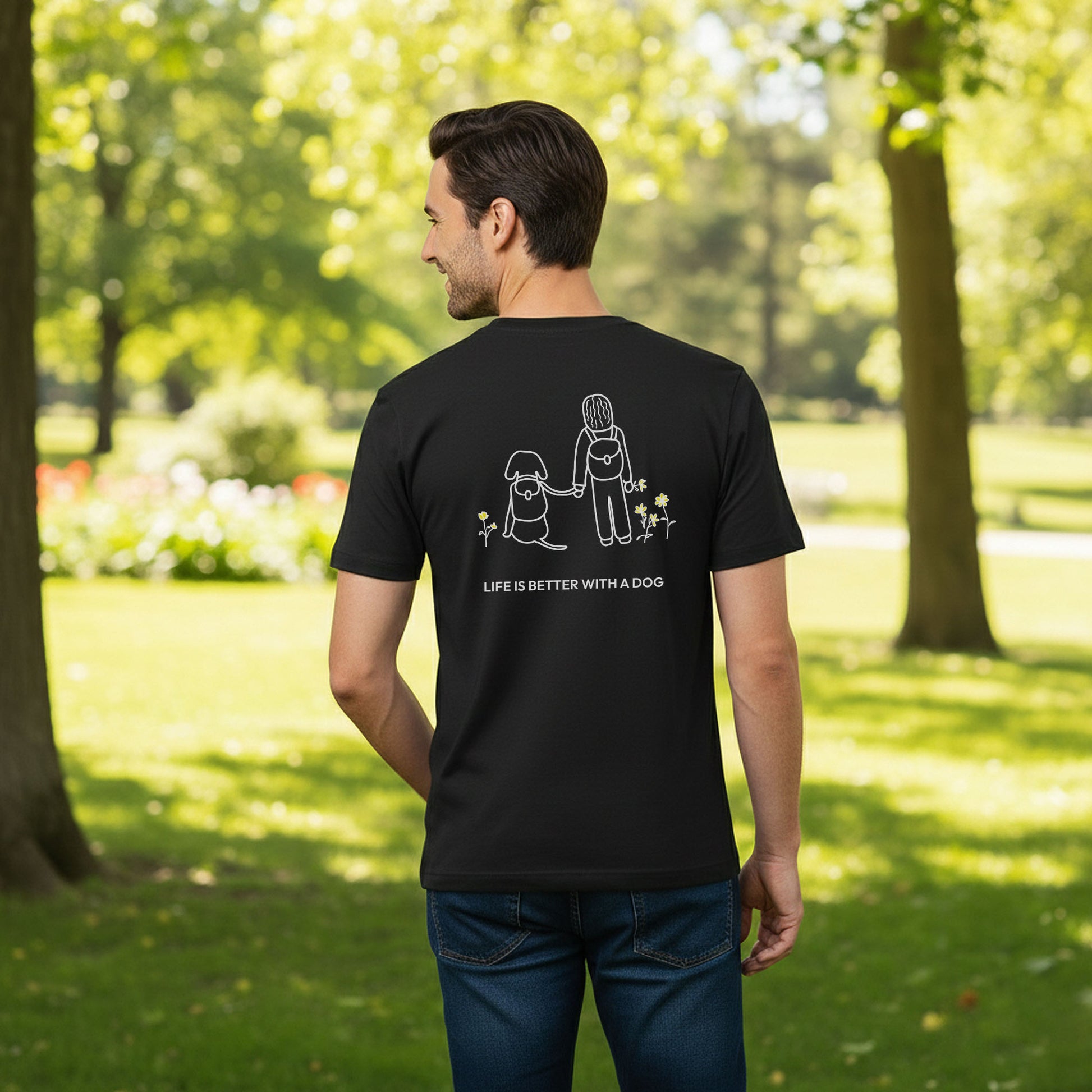 Life Is Better With A Dog -- Hiking (Back Print) | Soft Cotton Tee | Life Is Better With A Dog Collection