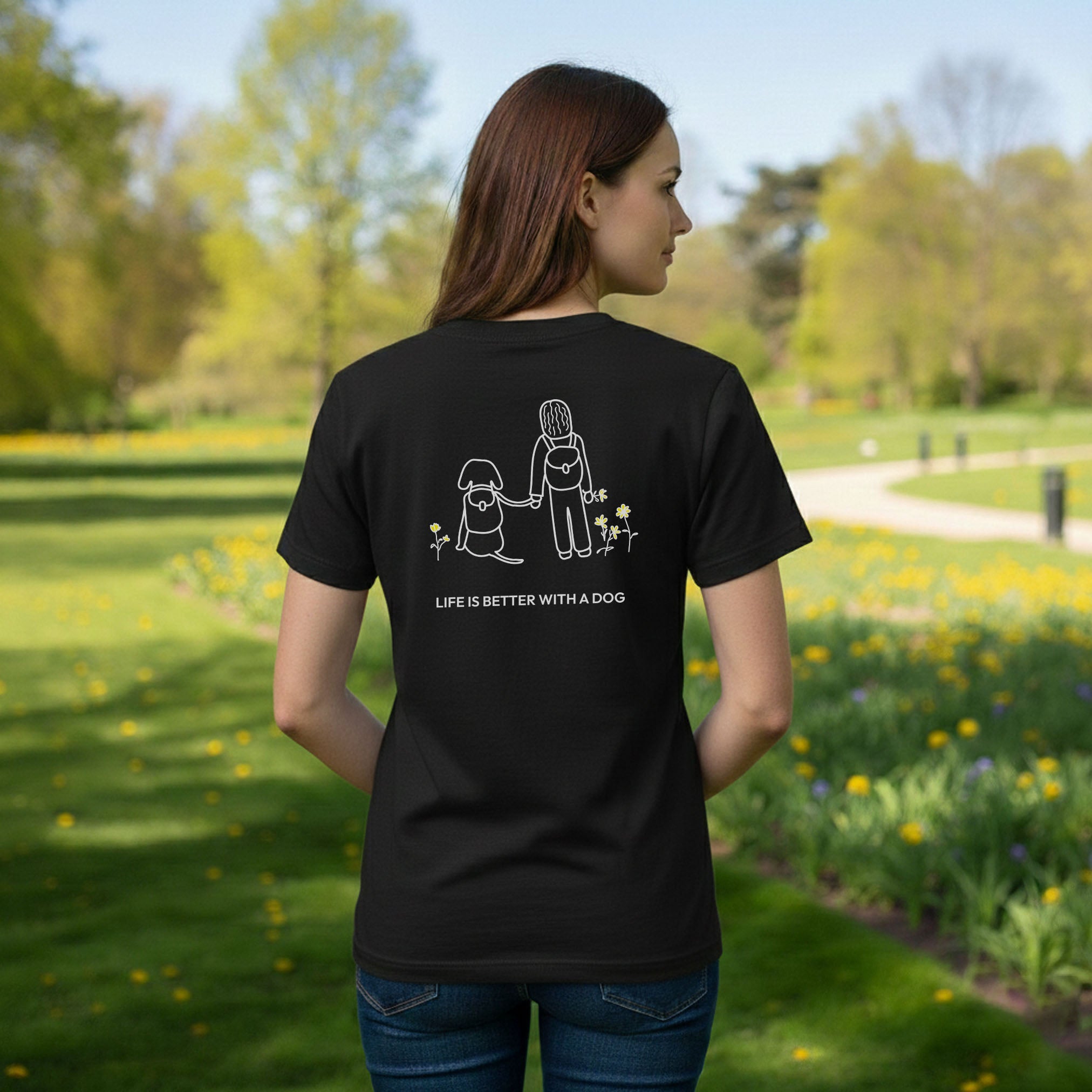 Life Is Better With A Dog -- Hiking (Back Print) | Soft Cotton Tee | Life Is Better With A Dog Collection